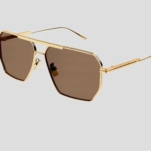 Bottega Veneta Gold Aviator Sunglasses with Brown Lenses